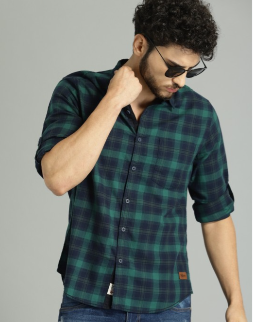 Men's Green Checked Casual Shirt