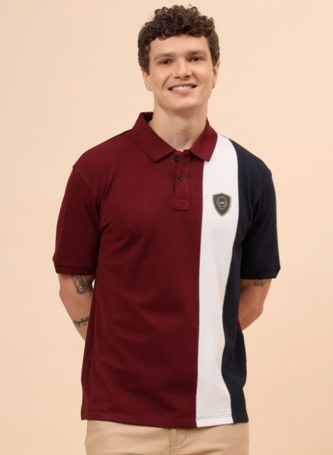 Men's colorblock maroon polo t-shirt