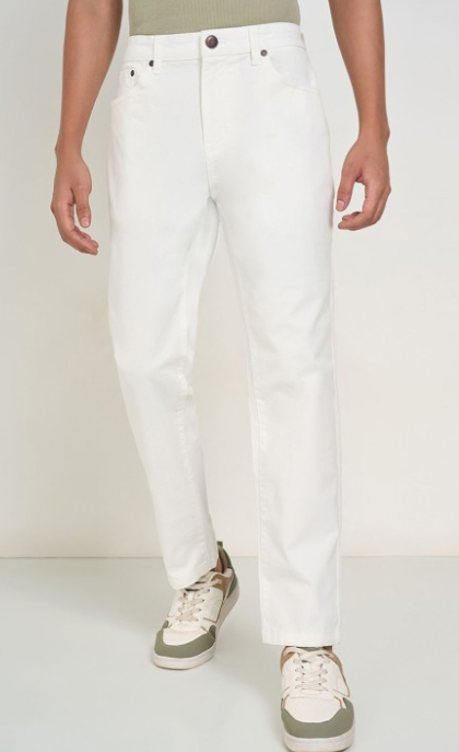 Men's white straight fit jeans